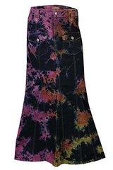 A Line Multi Colour Tie Dye Denim Ankle Long Maxi Jeans Skirt Plus Size 12 - 24