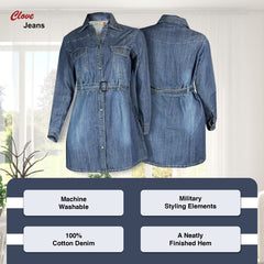 Women’s Denim Dress UK Long Sleeve Safari Shirt UK | Clove Jeans