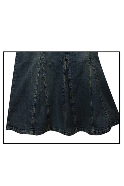Clove Long Pleated Hem Denim Full Skirt