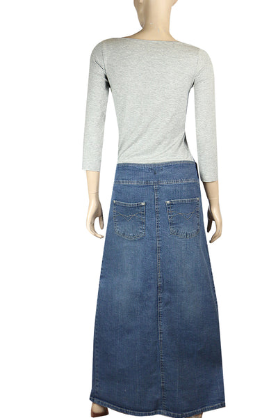 Clove Long Pleated Denim Skirt