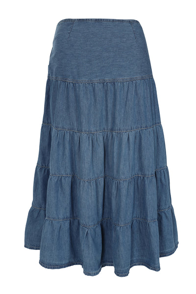 Clove Women Midi Blue Denim Flare Tear Skirt