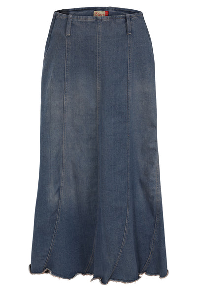 Clove Long Line Patched Blue Denim Jeans Skirt