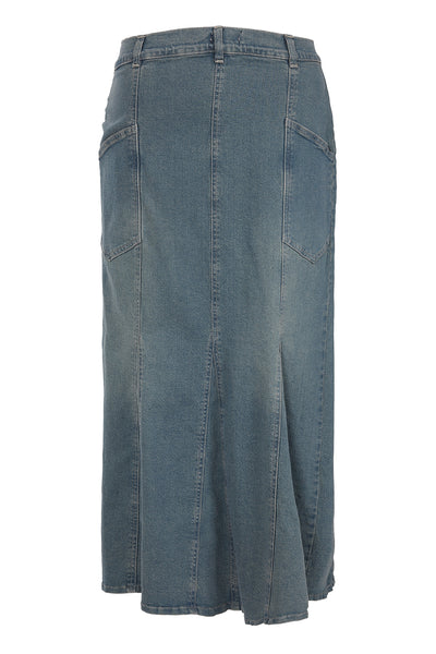 Front Pocket Blue Denim Long Jeans Skirt