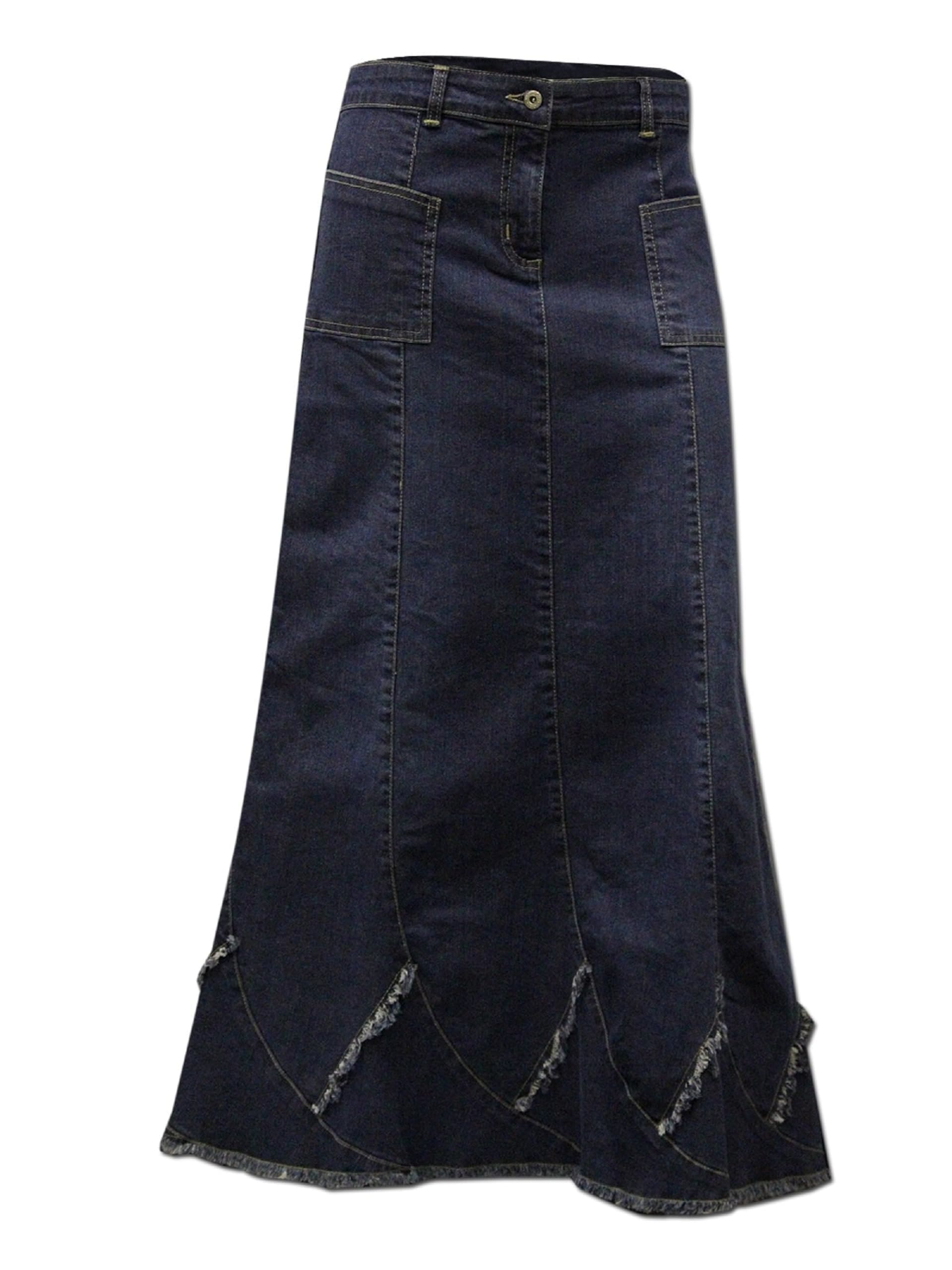 A-Line Blue Denim Maxi Skirt with Frayed Hem | Clove Jeans