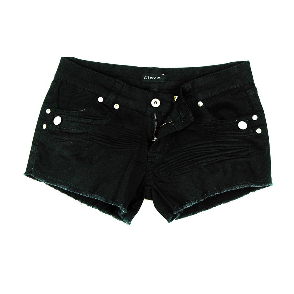 Black Hot Pants - Frayed Hem Embroidery Pocket UK | Clove Jeans