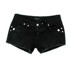 Black Hot Pants - Frayed Hem Embroidery Pocket UK | Clove Jeans