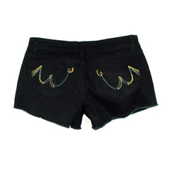 Black Hot Pants - Frayed Hem Embroidery Pocket UK | Clove Jeans