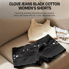 Black Hot Pants - Frayed Hem Embroidery Pocket UK | Clove Jeans