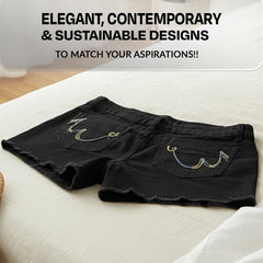 Black Hot Pants - Frayed Hem Embroidery Pocket UK | Clove Jeans