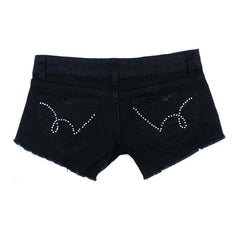 Black Hot Pants with Frayed Hem and Diamante Pocket | Clove Jeans