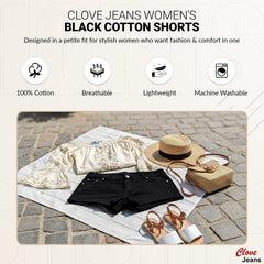 Black Hot Pants with Frayed Hem and Diamante Pocket | Clove Jeans