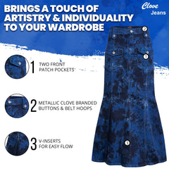 Blue-Black Tie-Dye A Line Denim Skirt - UK 10-24| Clove Jeans