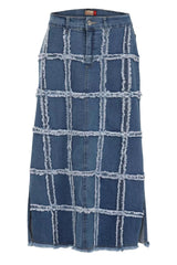 Blue Maxi Denim Skirt - Size 12-24, Frayed Grid | Clove Jeans