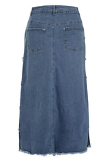 Blue Maxi Denim Skirt - Size 12-24, Frayed Grid | Clove Jeans