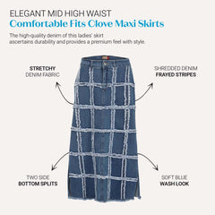 Blue Maxi Denim Skirt - Size 12-24, Frayed Grid | Clove Jeans