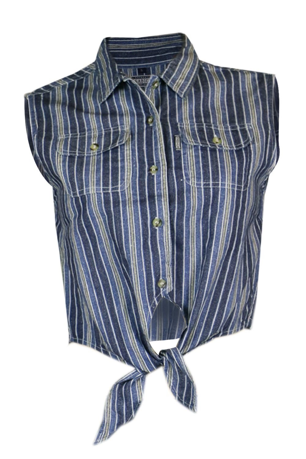 Cotton Shirt Blouse | Blue & Brown Stripe Tie | Clove Jeans