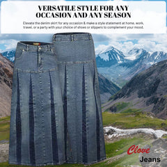 Long Blue Denim A-Line Maxi Skirt for Women | Clove Jeans