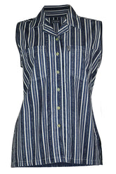 Sabica Blue-Grey Cotton Women's Striped Shirt Plus | Clove Jeans