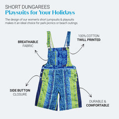 Women's 100% Cotton Dungarees | Leafy Print 10-18 | Clove Jeans