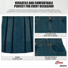 Women’s A-Line Pleated Denim Midi Skirt, Plus Size | Clove Jeans