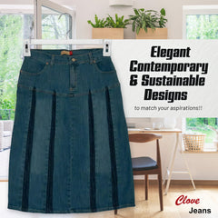 Women’s A-Line Pleated Denim Midi Skirt, Plus Size | Clove Jeans