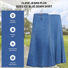 Women's A-Line Skirt Ice Blue Denim Long Maxi Skirts Plus | Clove Jeans
