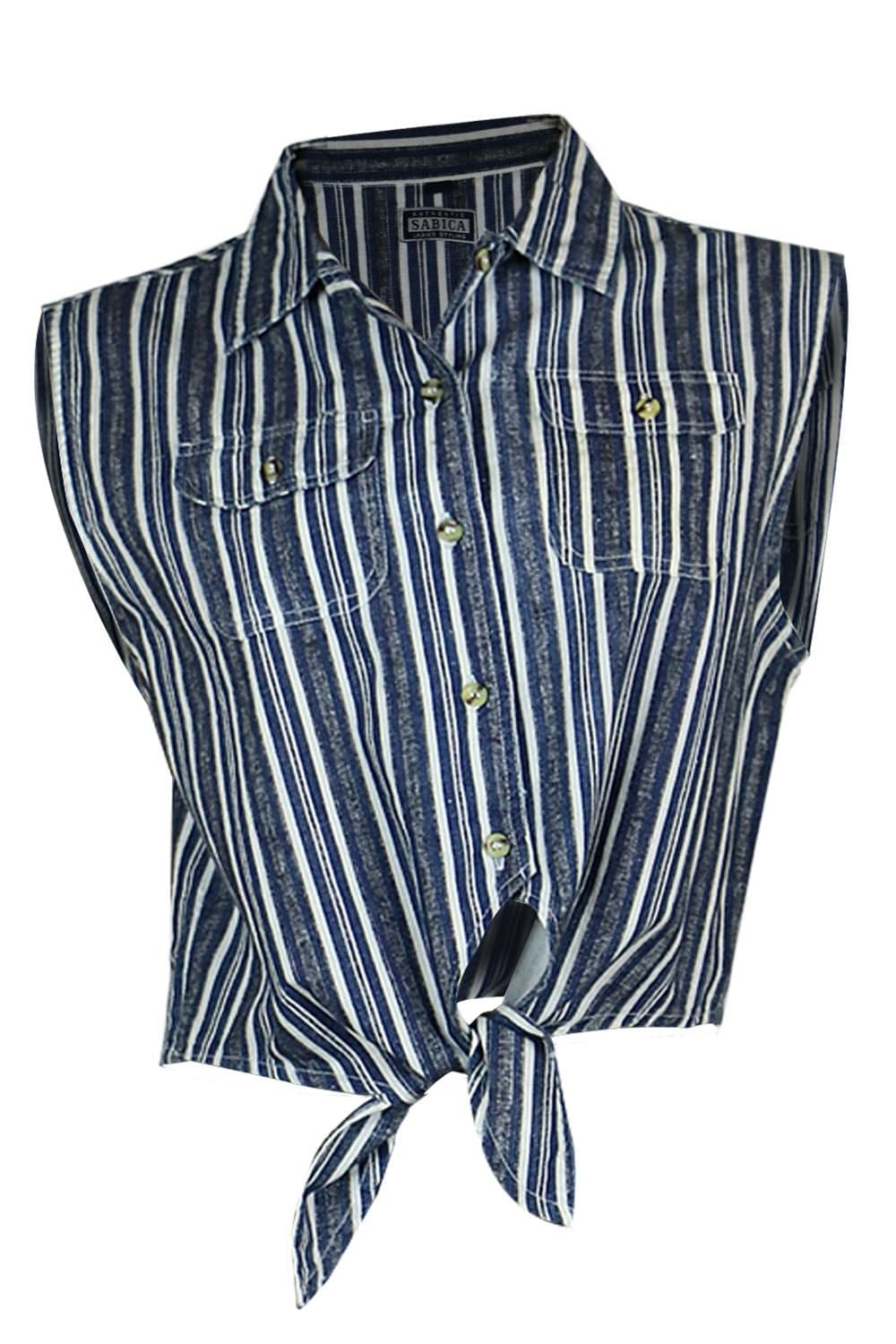 Women's Cotton Checked & Striped Sleeveless Shirt | Clove Jeans