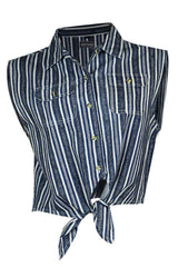 Women's Cotton Checked & Striped Sleeveless Shirt | Clove Jeans