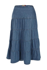 Womens Denim Midi Tiered Skirt | Plus Size Skirt | Clove Jeans
