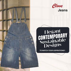 Women's Short Cotton Dungarees | Blue Baggy Denim | Clove Jeans