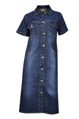 Women's Stretch Blue Denim A-Line Midi Dress | Clove Jeans