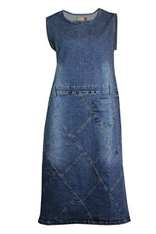 Blue Stretch Denim Sleeveless Midi Dress