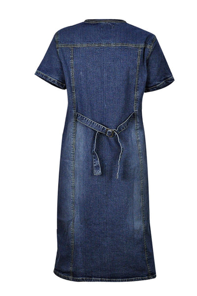 Blue Stretch Denim Short Sleeves Long Dress
