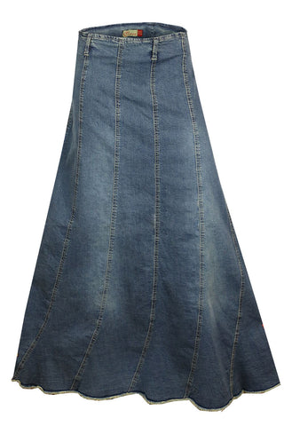 Vertical Panelling Blue Denim Jeans Long Skirt