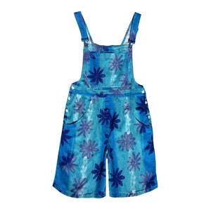 Clove Jeans Womens Short Dungarees Rompers Playsuits for Tropical Summer Holiday in Exotic Blue Colour Print in Soft cotton twill finish