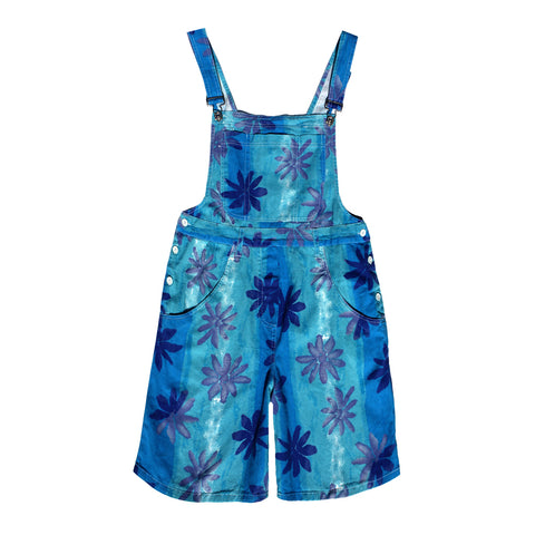 Clove Jeans Womens Short Dungarees Rompers Playsuits for Tropical Summer Holiday in Exotic Blue Colour Print in Soft cotton twill finish