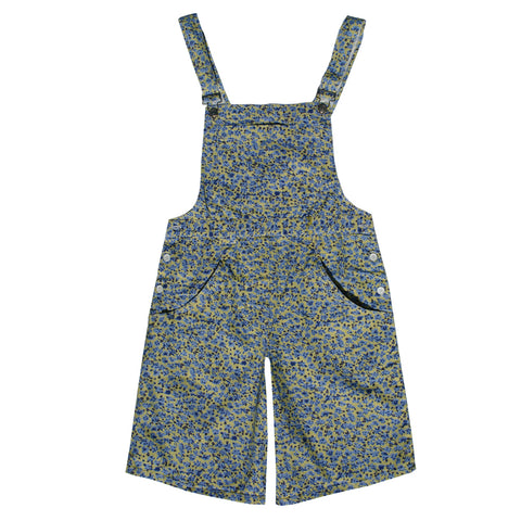 Clove Jeans Womens short dungarees Rompers playsuit for Tropical Summer Holiday in Colourful Yellow and Blue flower print in soft cotton twill finish