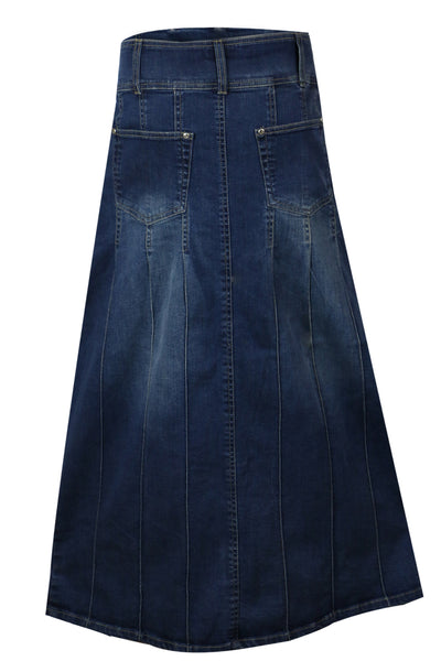 A-Line Panel Stone Wash Denim Long Skirt