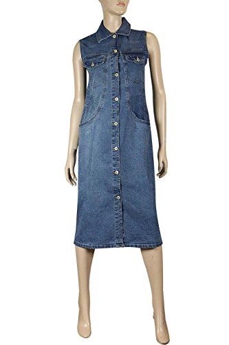 Blue Stretch Denim Sleeveless Long Casual Dress Plus Size 12 14 16 18 20 22 24