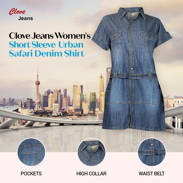 Clove Jeans Denim Shirt Women Urban Safari Midi Shirt Dress Plus Size 10 to 26