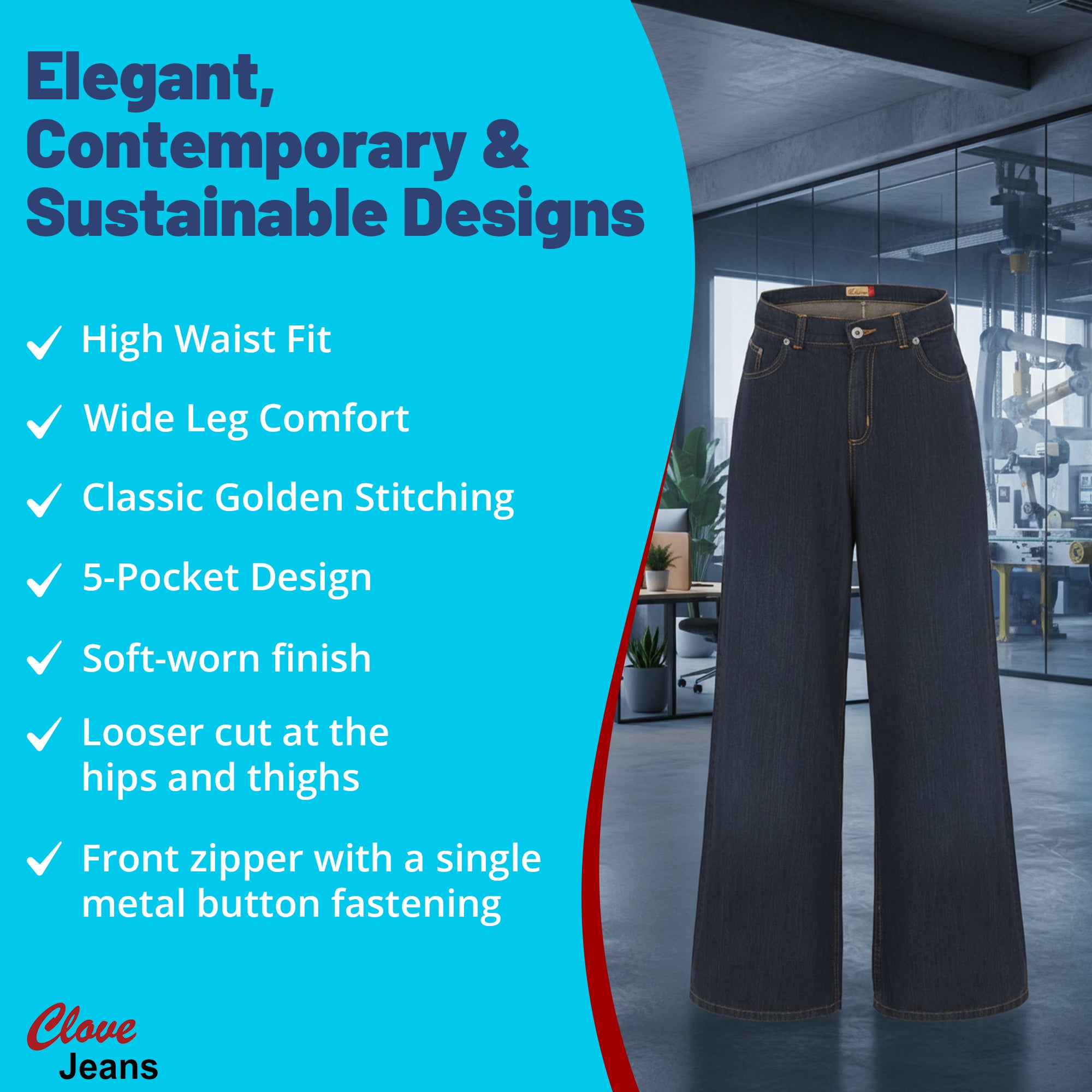 Clove Jeans 100% Cotton Denim Wide Leg Jeans Women Uk Plus Size 10-24