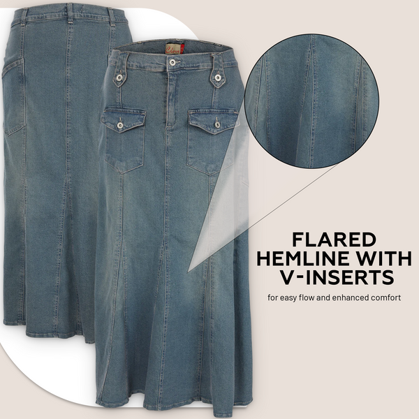 Clove Jeans Women A Line Denim Skirt Flare Front Pocket Plus Size Long