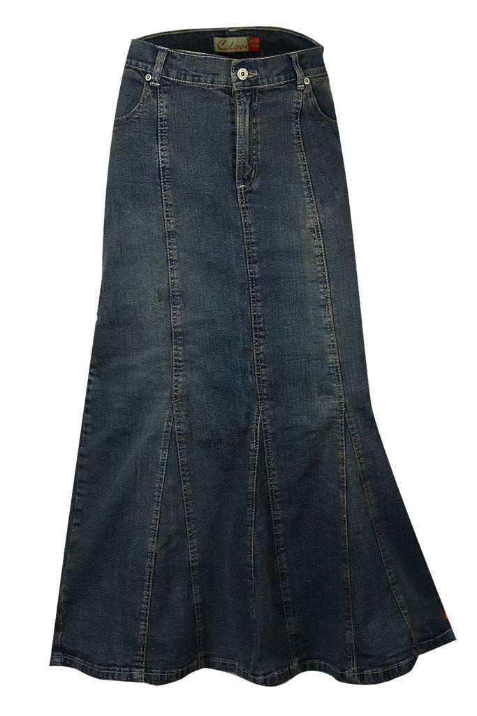 Clove Jeans Women Denim Skirt Long Maxi Skirts Ankle Length Plus Size Skirt 12-24