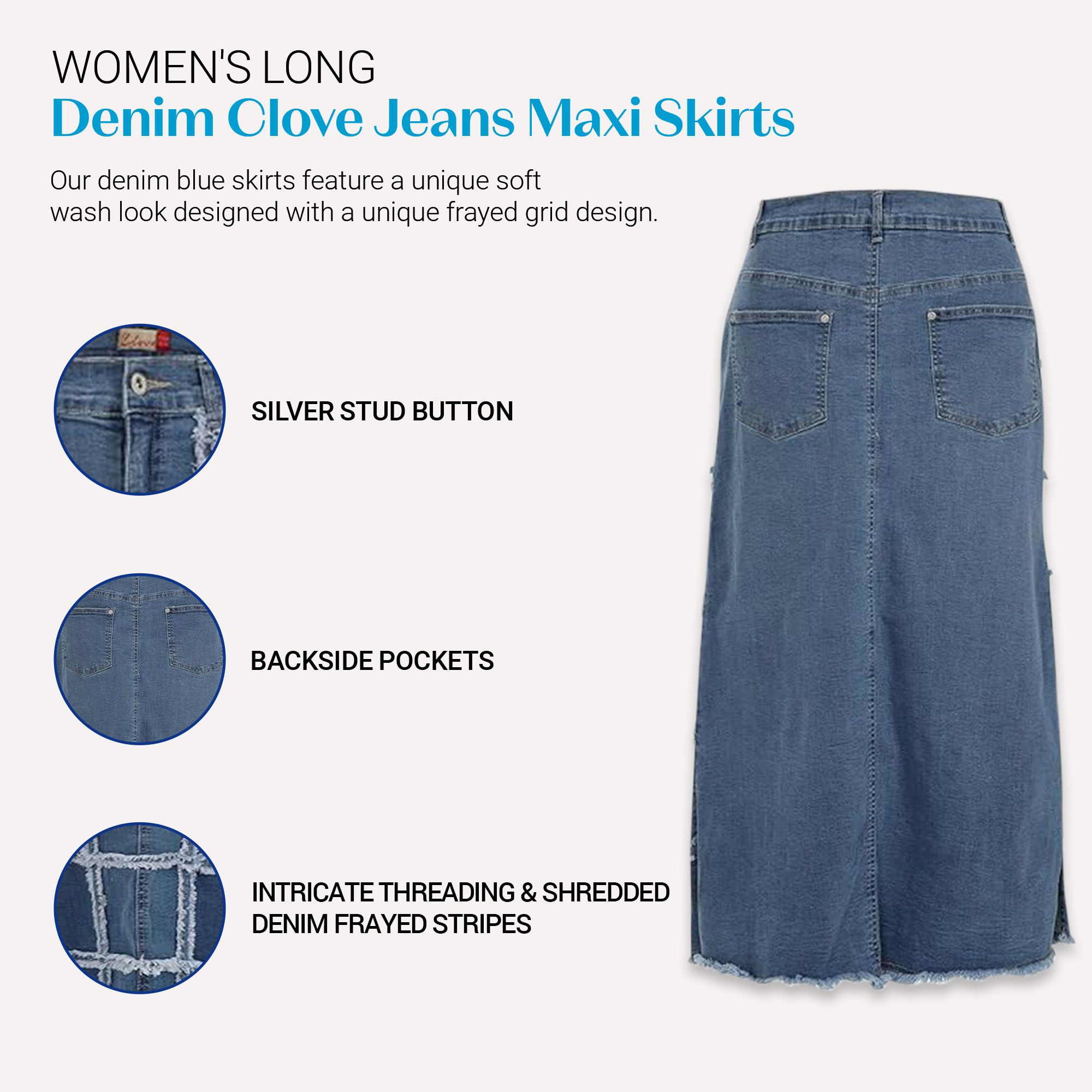 Clove Jeans Womens Blue Frayed Grid Maxi Skirts Long Denim Skirt Plus Size 12-24 14