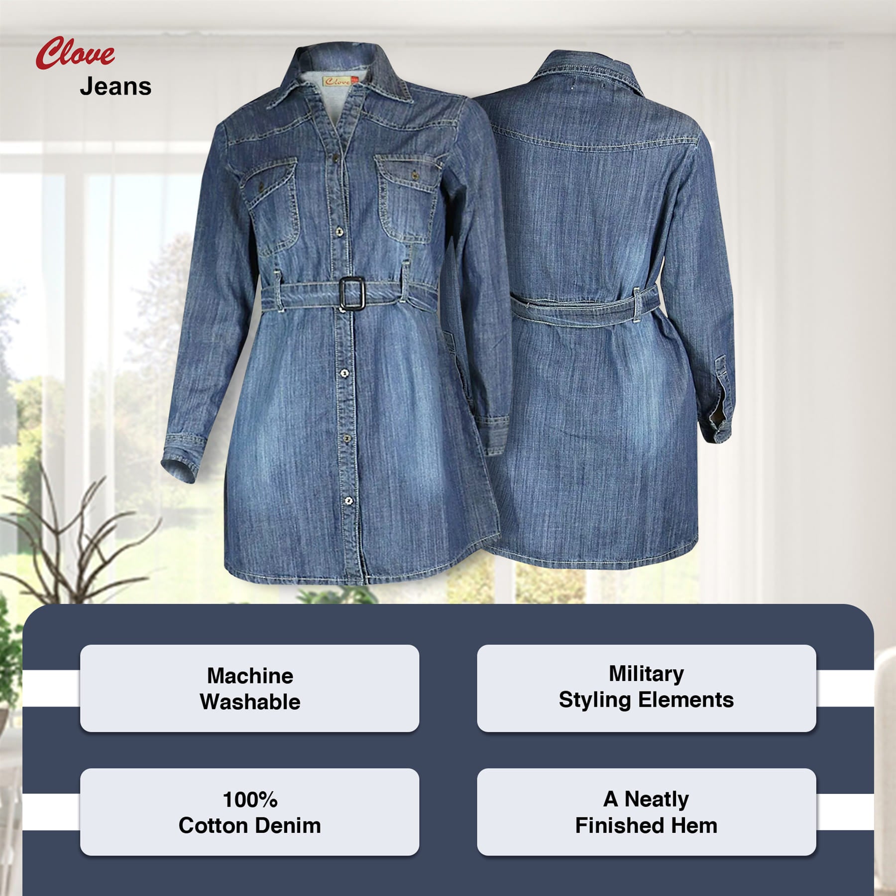 Women’s Denim Dress UK Long Sleeve Safari Shirt UK | Clove Jeans