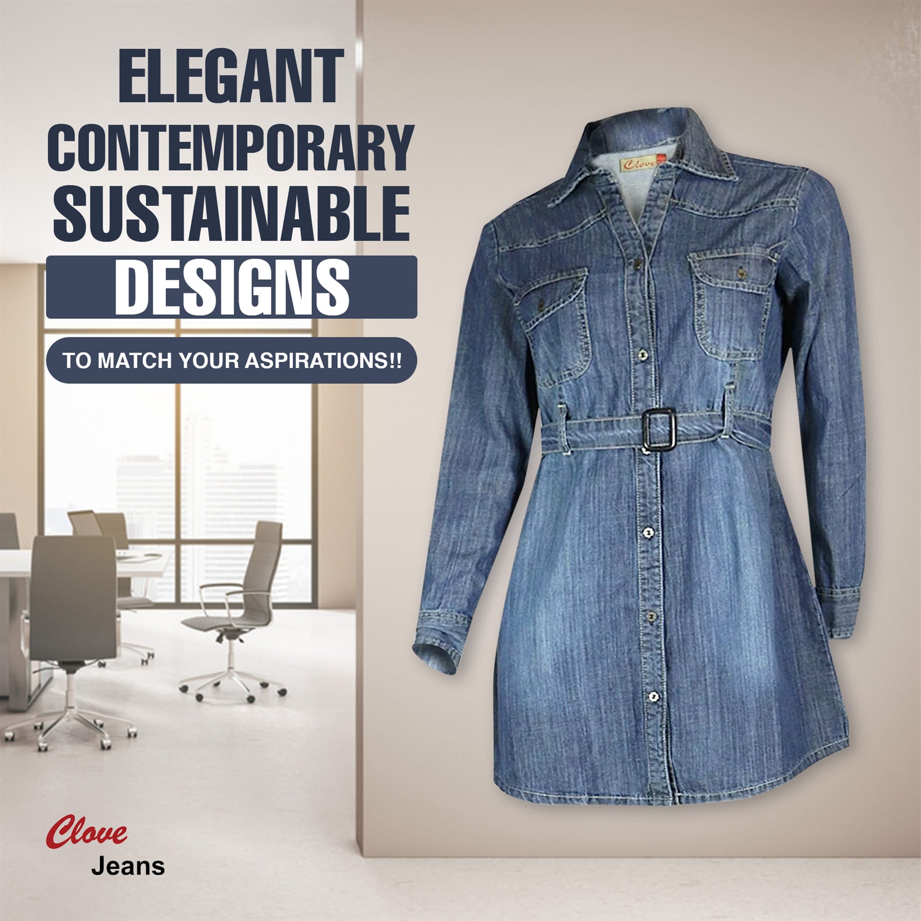 Women’s Denim Dress UK Long Sleeve Safari Shirt UK | Clove Jeans