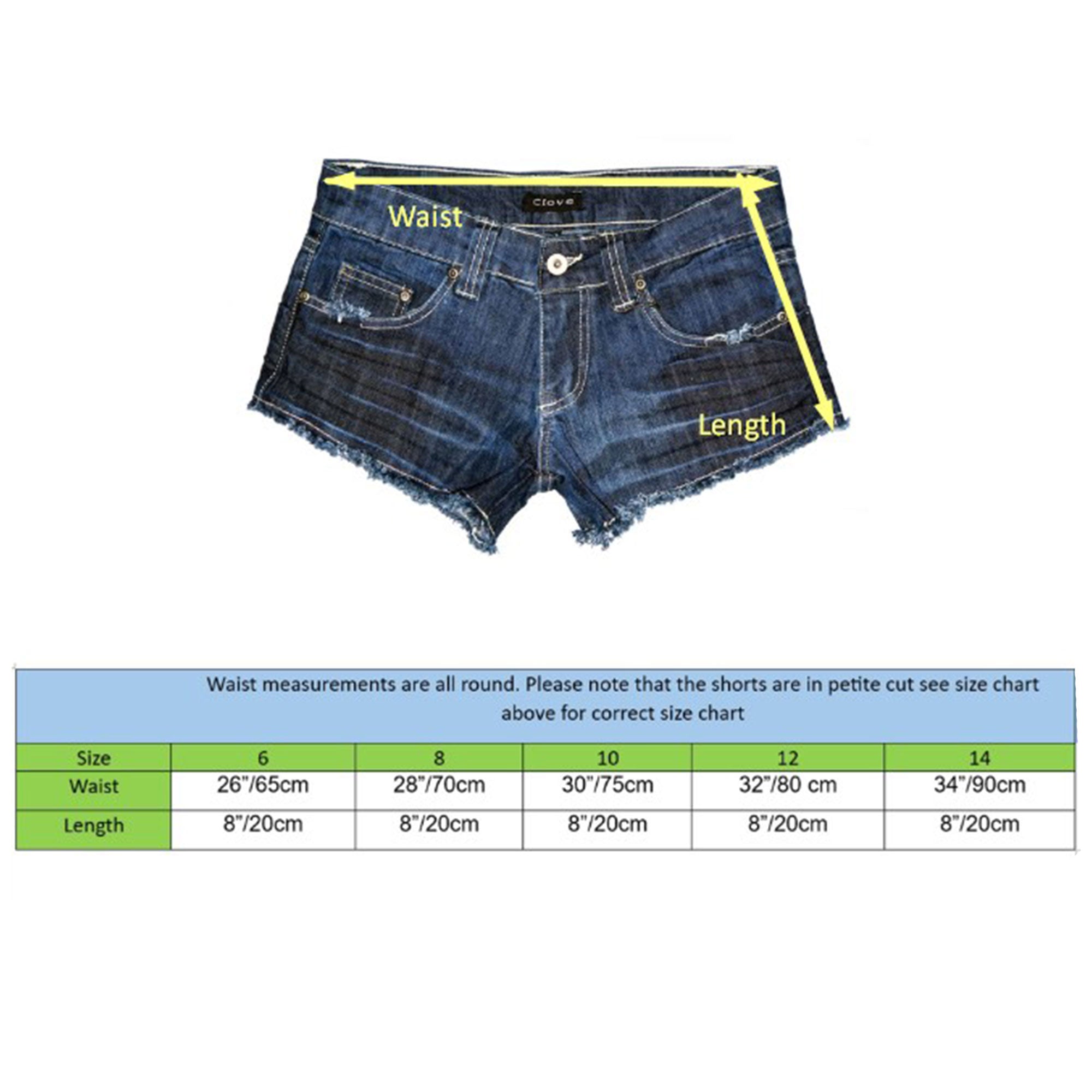 Clove Jeans Blue Womens Denim Shorts Pants – Denim Jean Shorts for Women UK with Dimonte Pocket, Frayed Hem Hot Pant for Summer Beach – Plus Size 6-14