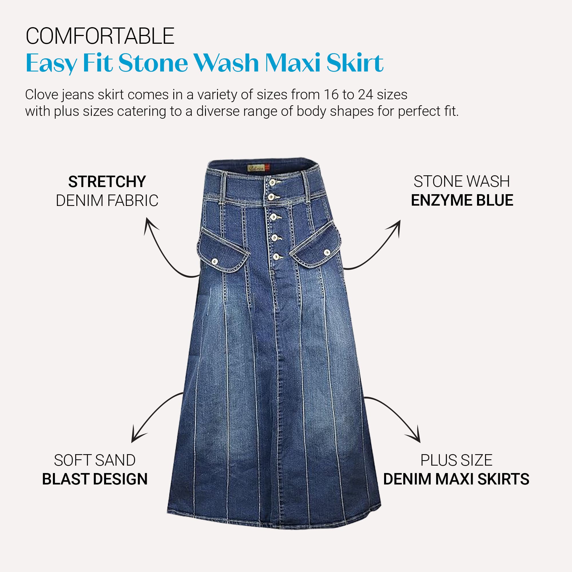 Long Denim & Maxi Jean Skirts for Women 12-24 | Clove Jeans