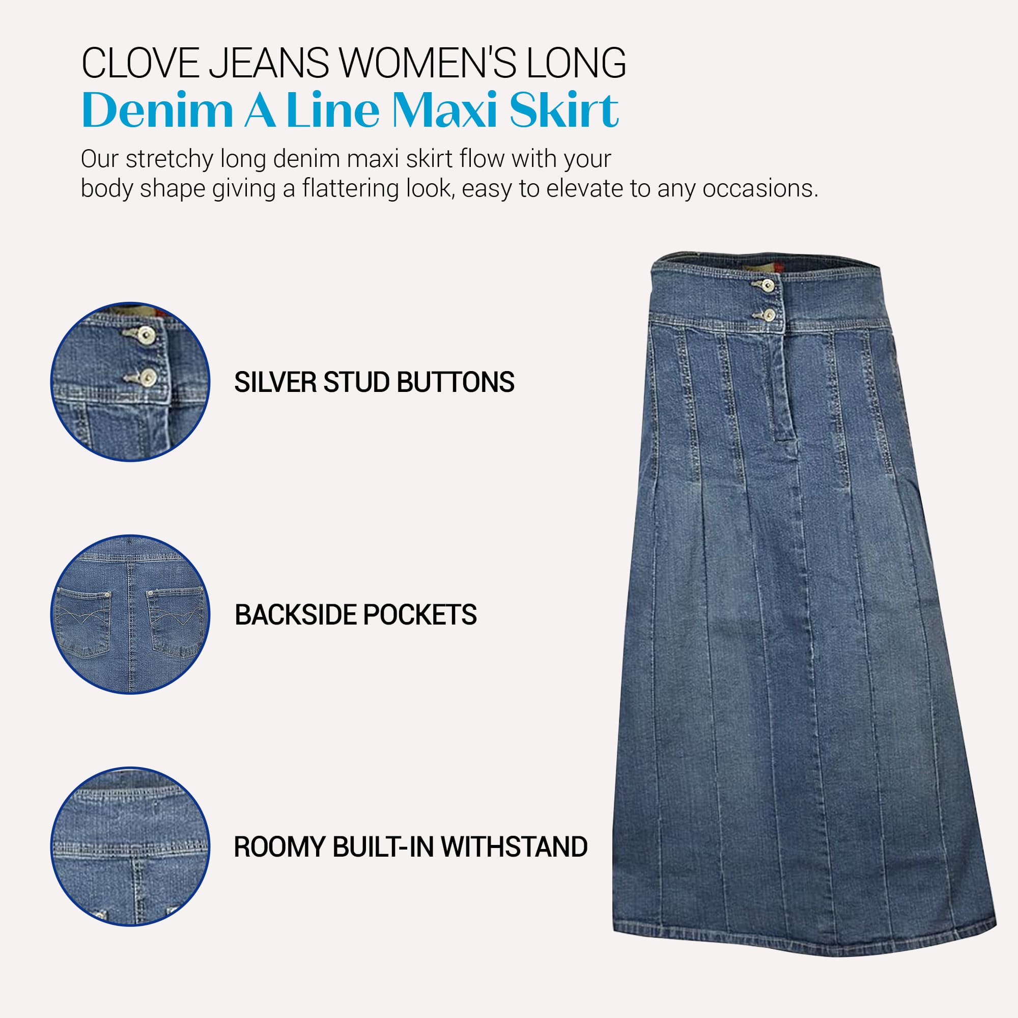 A-Line & Denim Maxi Skirts, Plus Size UK 14–24 | Clove Jeans