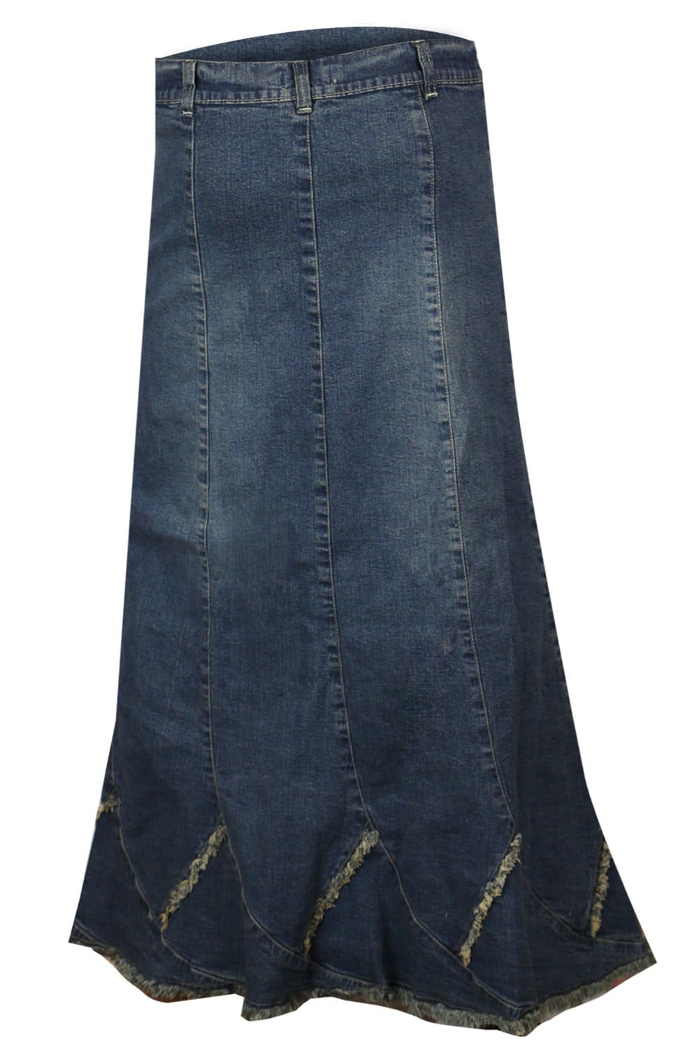 A-Line Blue Denim Maxi Skirt with Frayed Hem | Clove Jeans